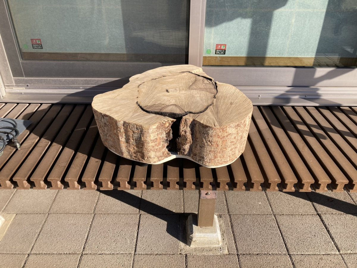 写真４【表皮撤去と乾燥　及び　木片分離防止の下地基板の設置】