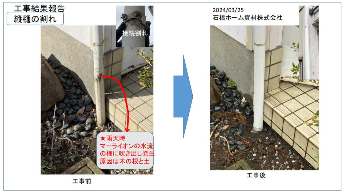 【工事前後　縦樋】